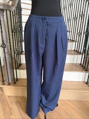 NWOT Commense Navy Pinstripe Wide-Leg Trousers (M)